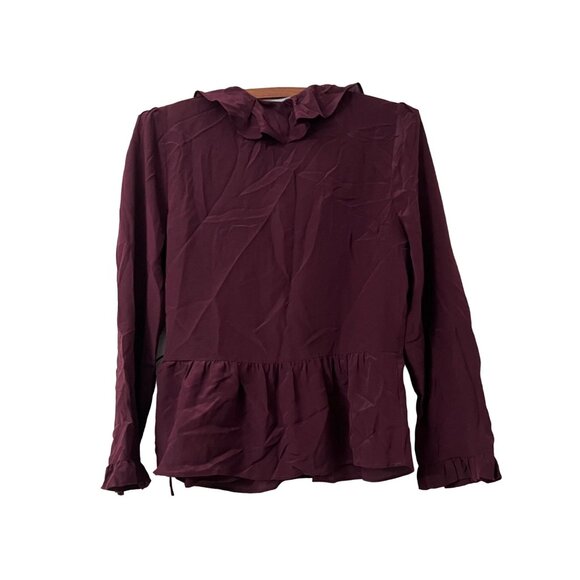 Madewell Womens Deep Burgundy Silk Ruffle Wrap Blouse Size Small - Picture 5 of 7